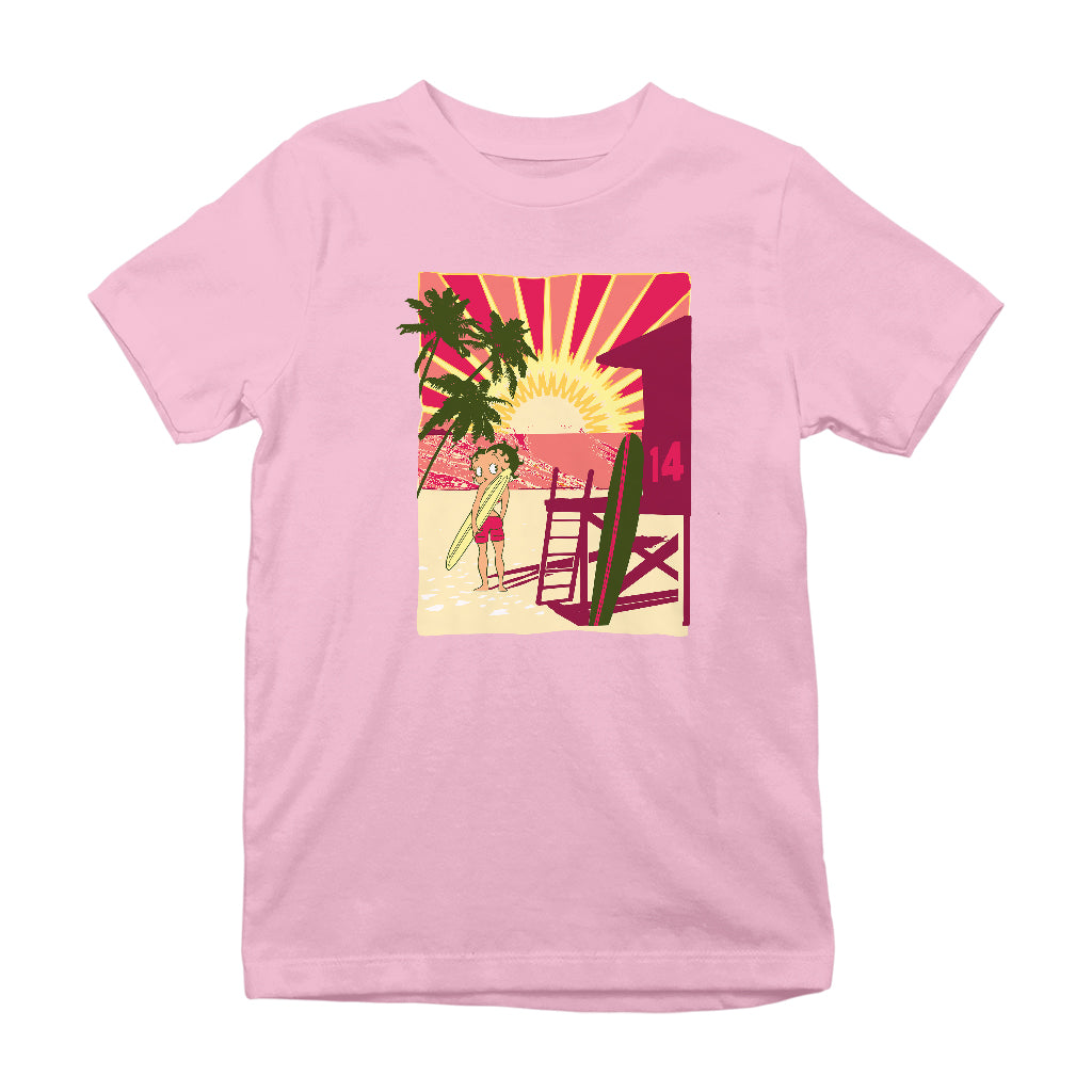 Betty Boop Sunset Beach Surfer Kids T-Shirt