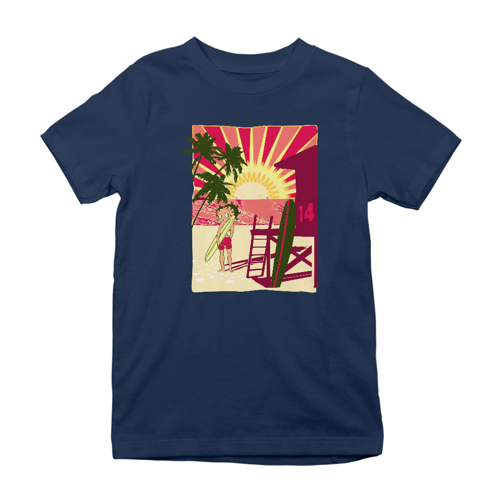 Betty Boop Sunset Beach Surfer Kids T-Shirt