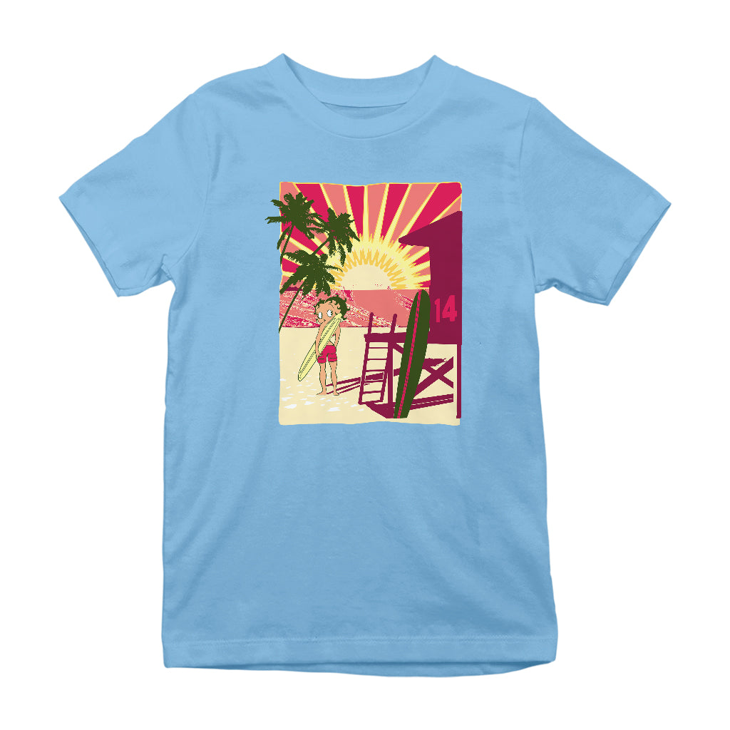 Betty Boop Sunset Beach Surfer Kids T-Shirt