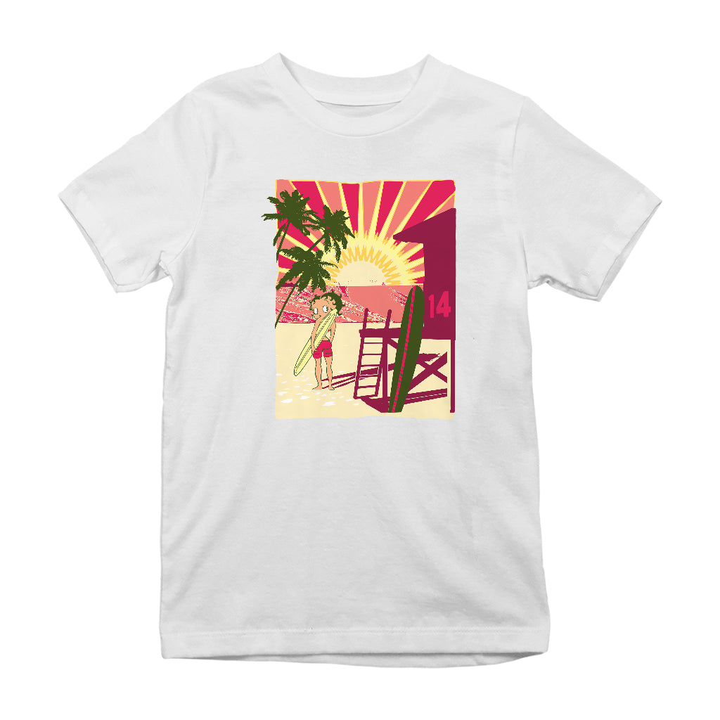 Betty Boop Sunset Beach Surfer Kids T-Shirt