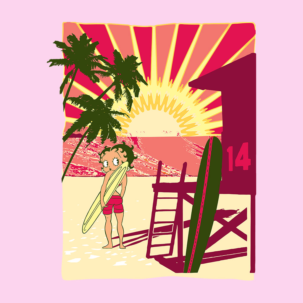 Betty Boop Sunset Beach Surfer Kids T-Shirt