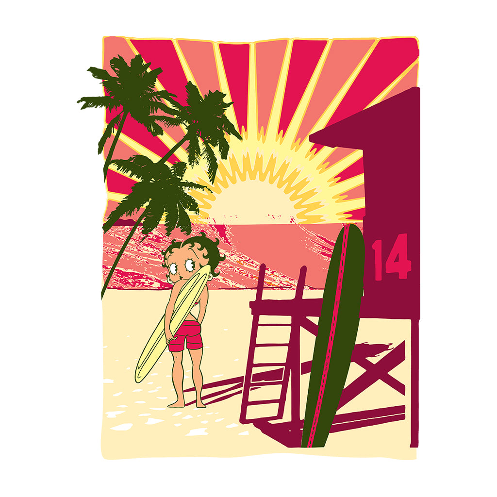 Betty Boop Sunset Beach Surfer Kids T-Shirt