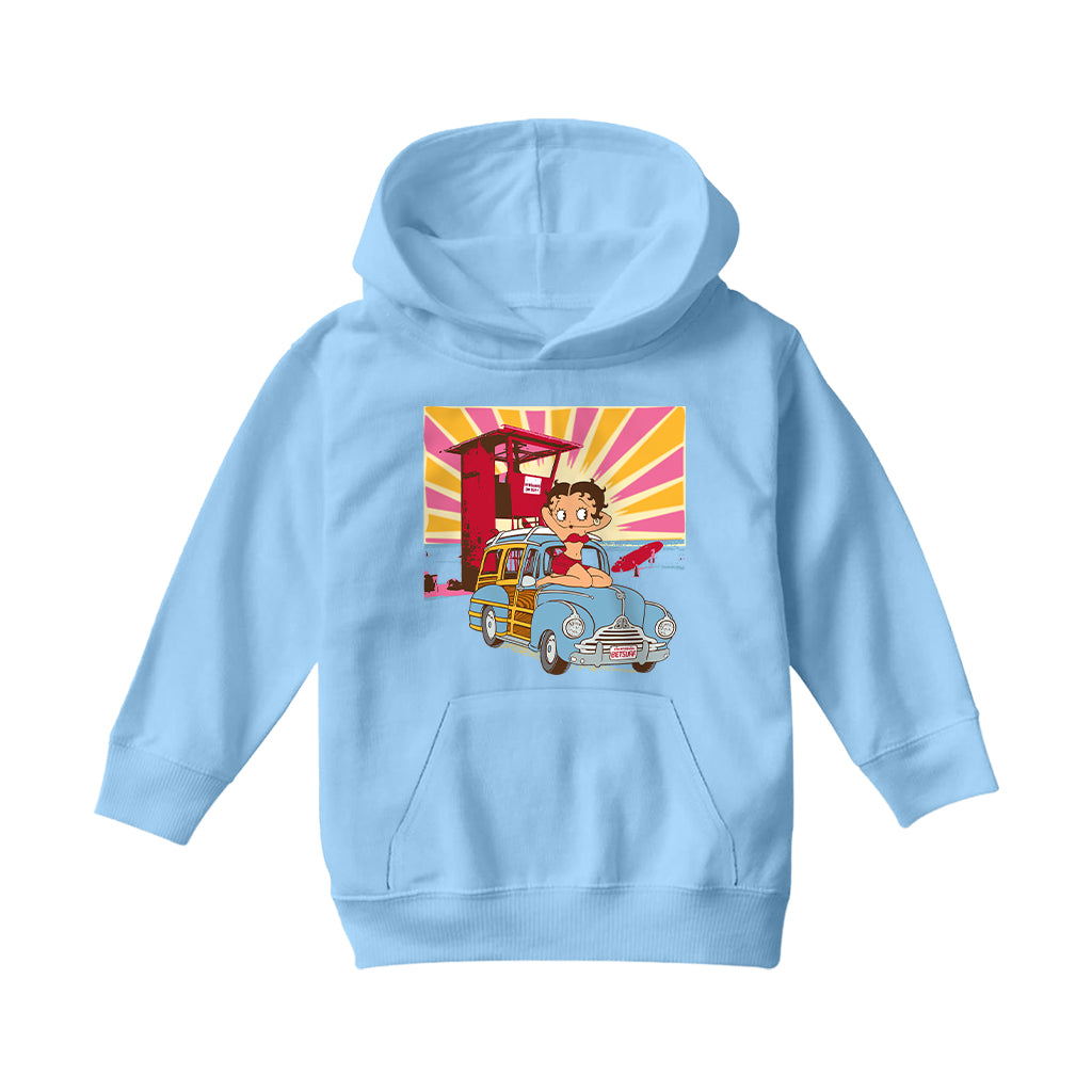 Betty Boop Beach Pin Up Surf Car Kids Hooded Sweatshirt