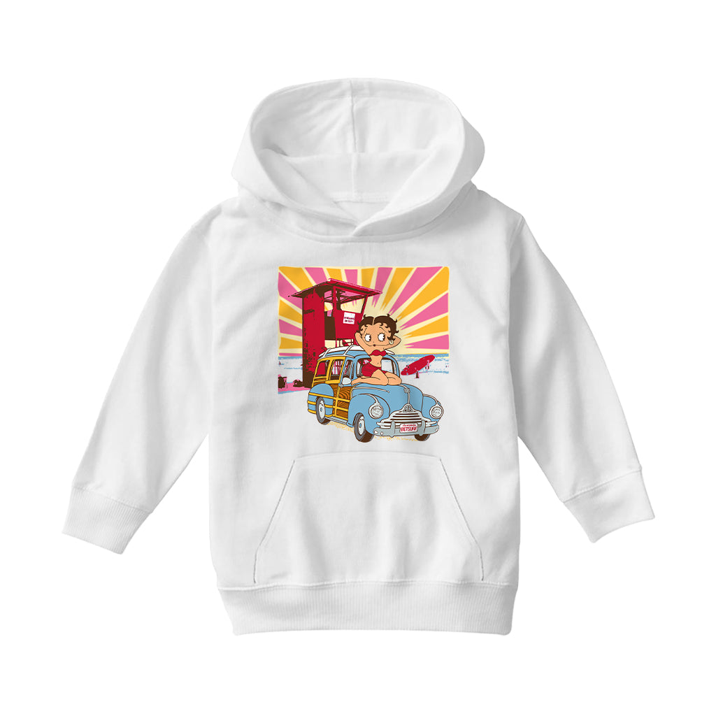 Betty Boop Beach Pin Up Surf Car Kids Hooded Sweatshirt