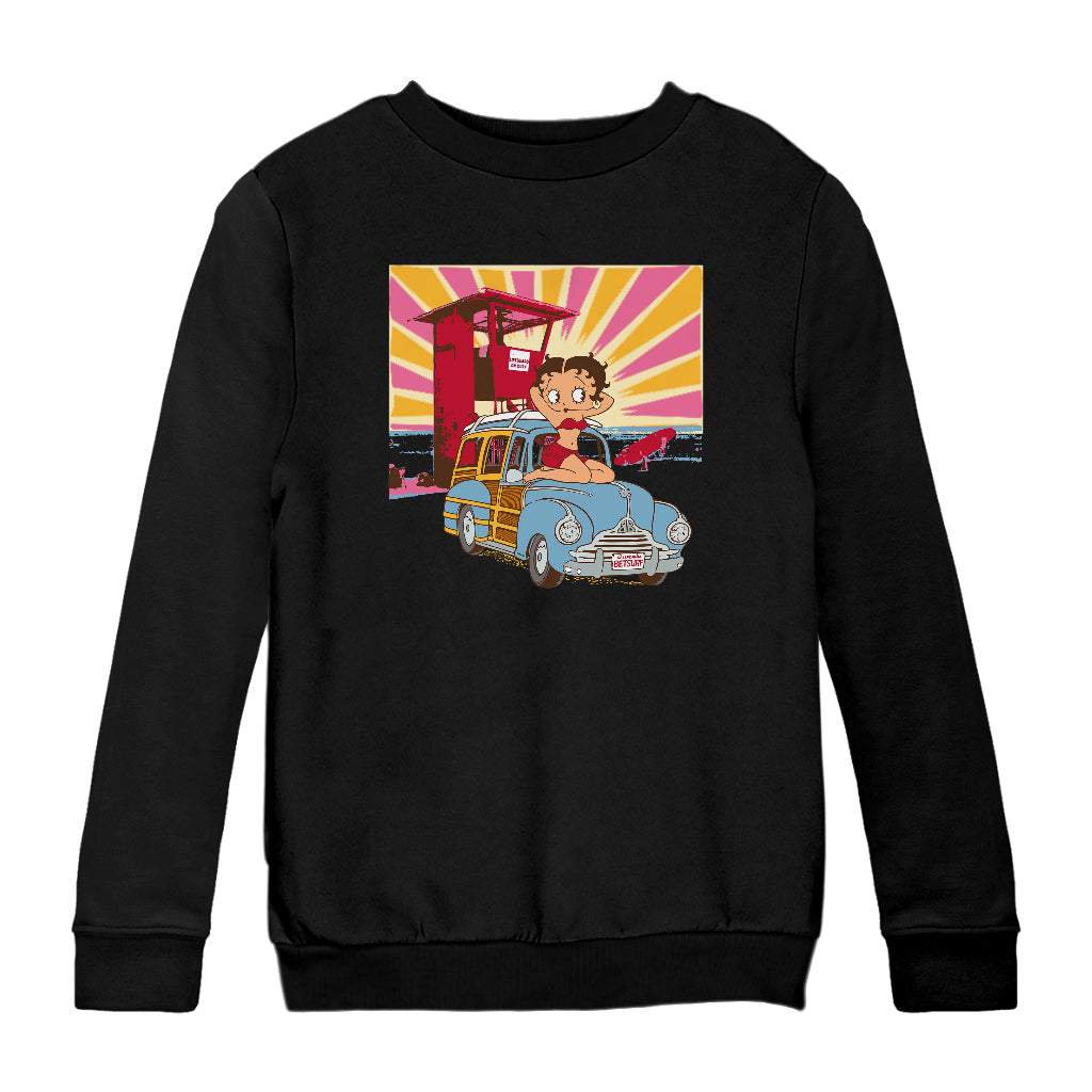 Betty Boop Beach Pin Up Surf Car Kids Sweatshirt