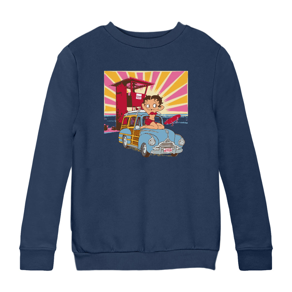 Betty Boop Beach Pin Up Surf Car Kids Sweatshirt