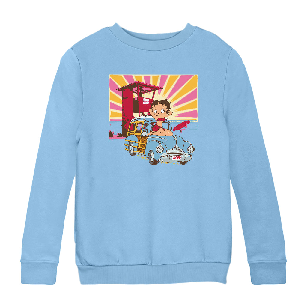 Betty Boop Beach Pin Up Surf Car Kids Sweatshirt
