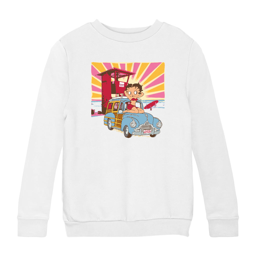 Betty Boop Beach Pin Up Surf Car Kids Sweatshirt