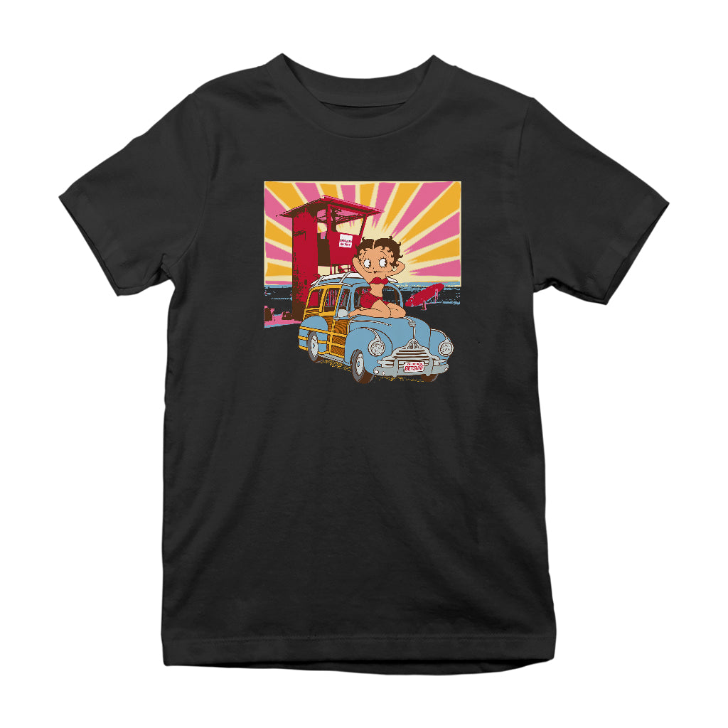 Betty Boop Beach Pin Up Surf Car Kids T-Shirt
