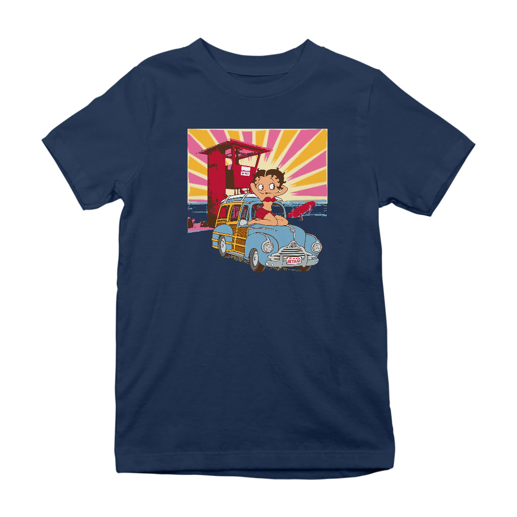 Betty Boop Beach Pin Up Surf Car Kids T-Shirt