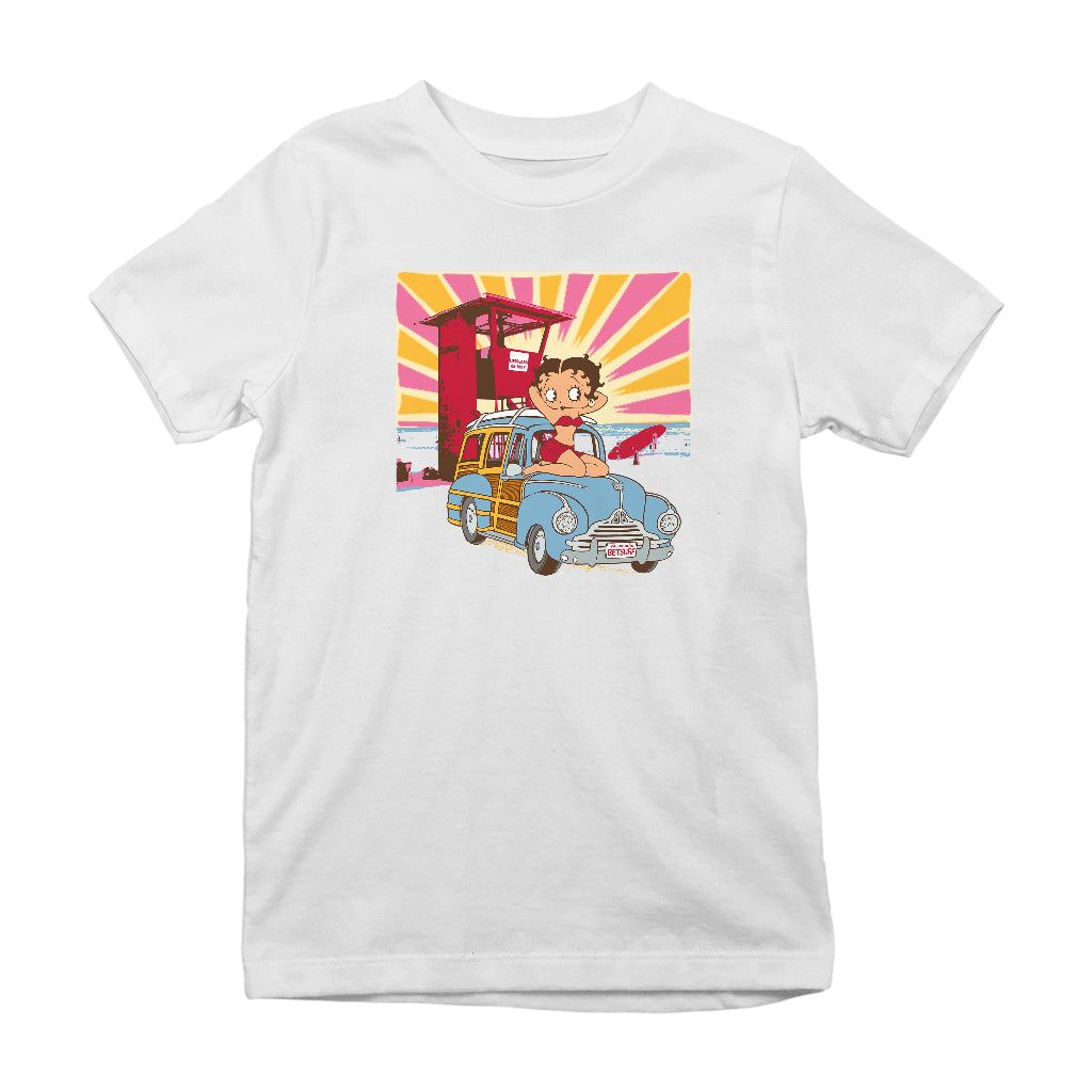 Betty Boop Beach Pin Up Surf Car Kids T-Shirt