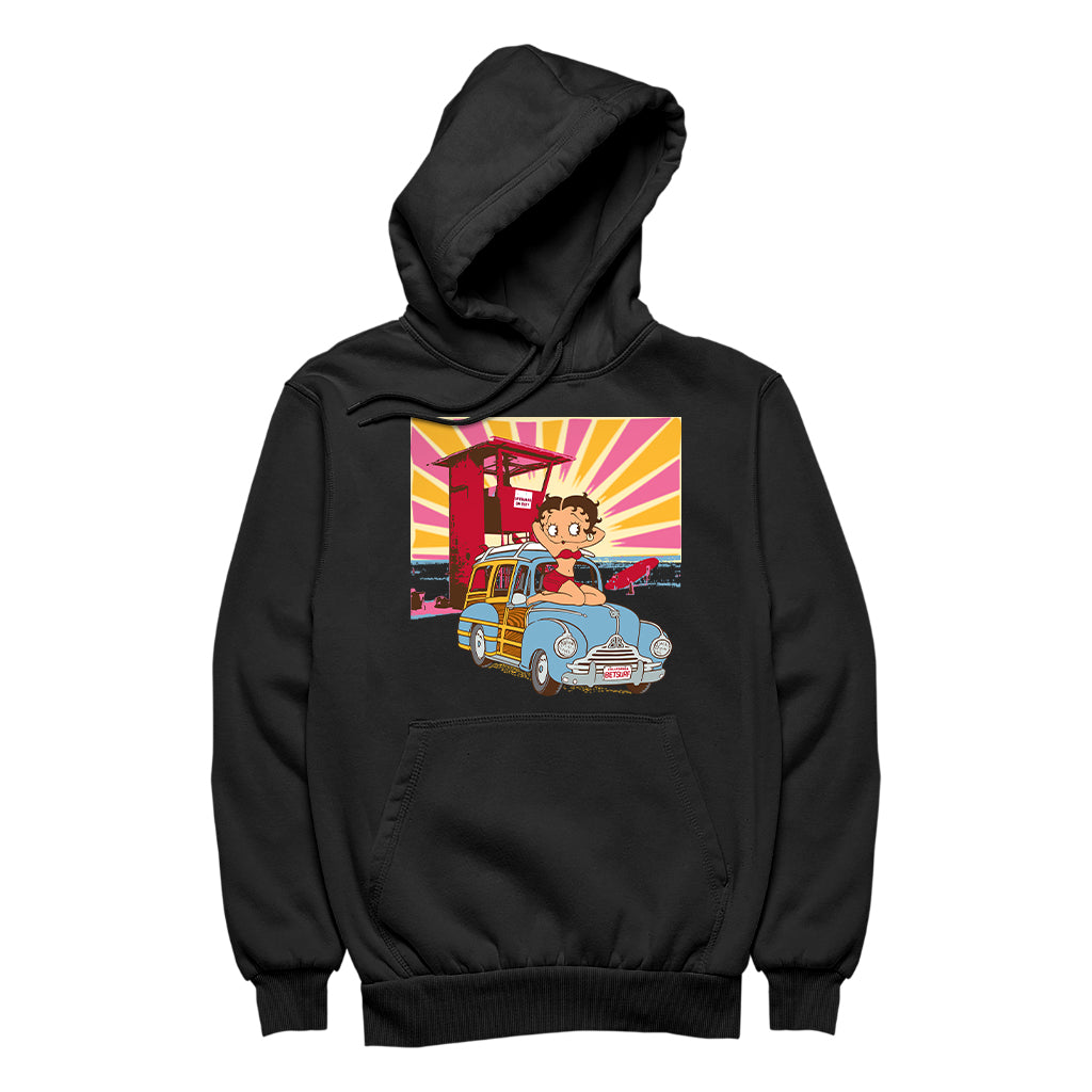 Betty Boop Beach Pin Up Surf Car Men's Hooded Sweatshirt