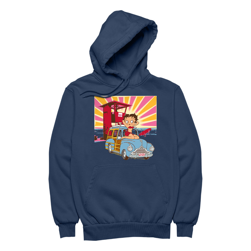 Betty Boop Beach Pin Up Surf Car Men's Hooded Sweatshirt