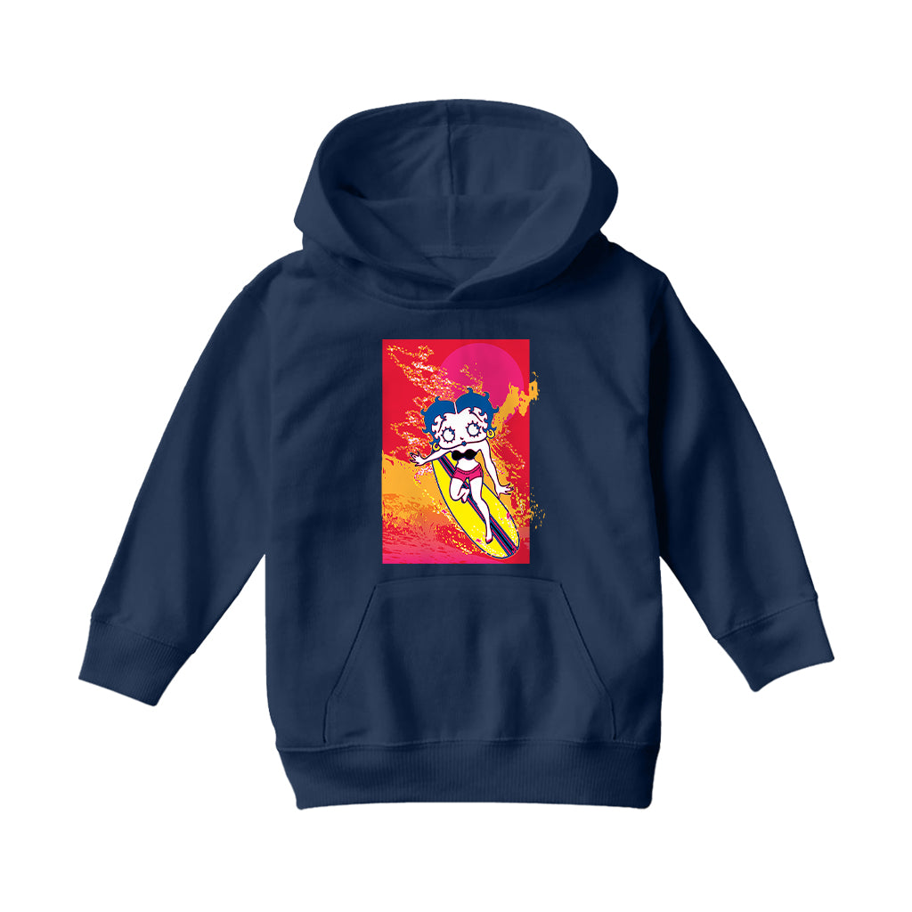 Betty Boop Surfing Sunset Wave Art Kids Hooded Sweatshirt
