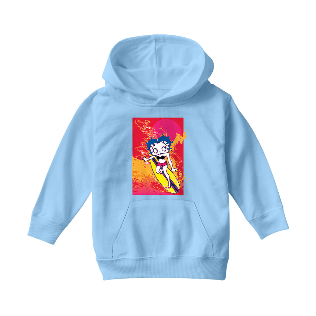Betty Boop Surfing Sunset Wave Art Kids Hooded Sweatshirt