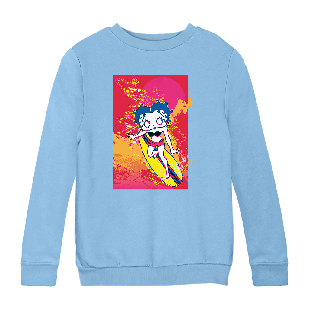 Betty Boop Surfing Sunset Wave Art Kids Sweatshirt