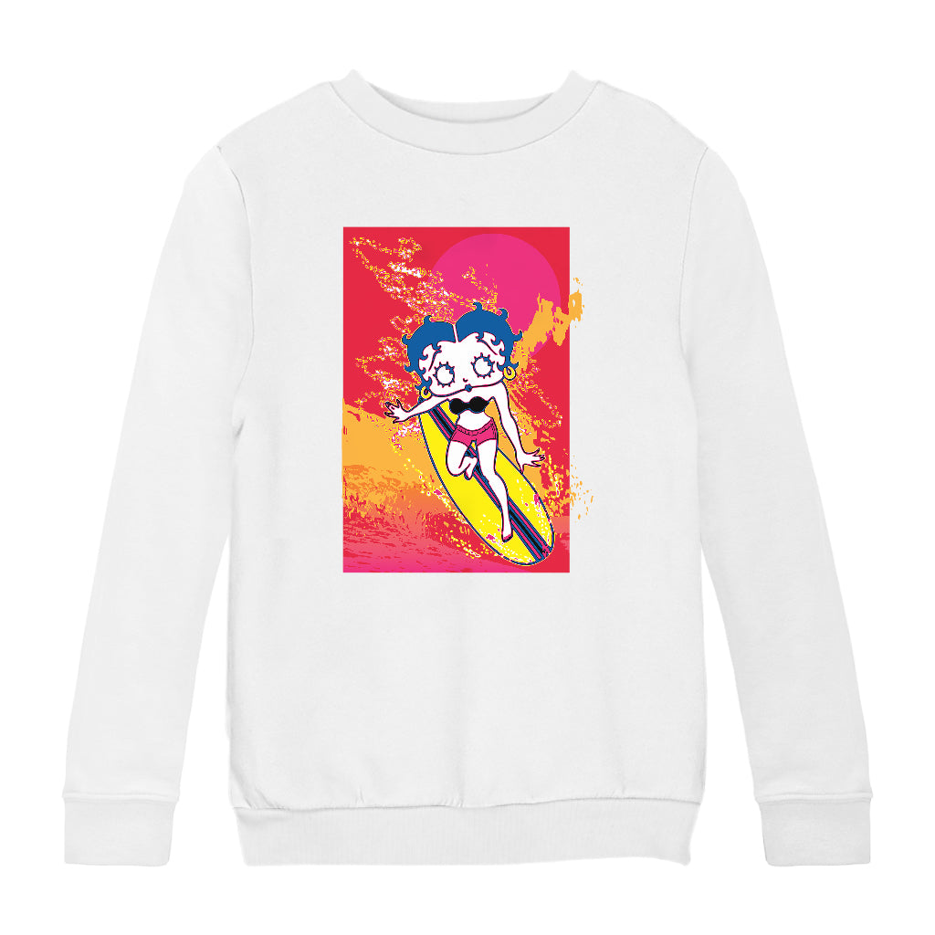 Betty Boop Surfing Sunset Wave Art Kids Sweatshirt