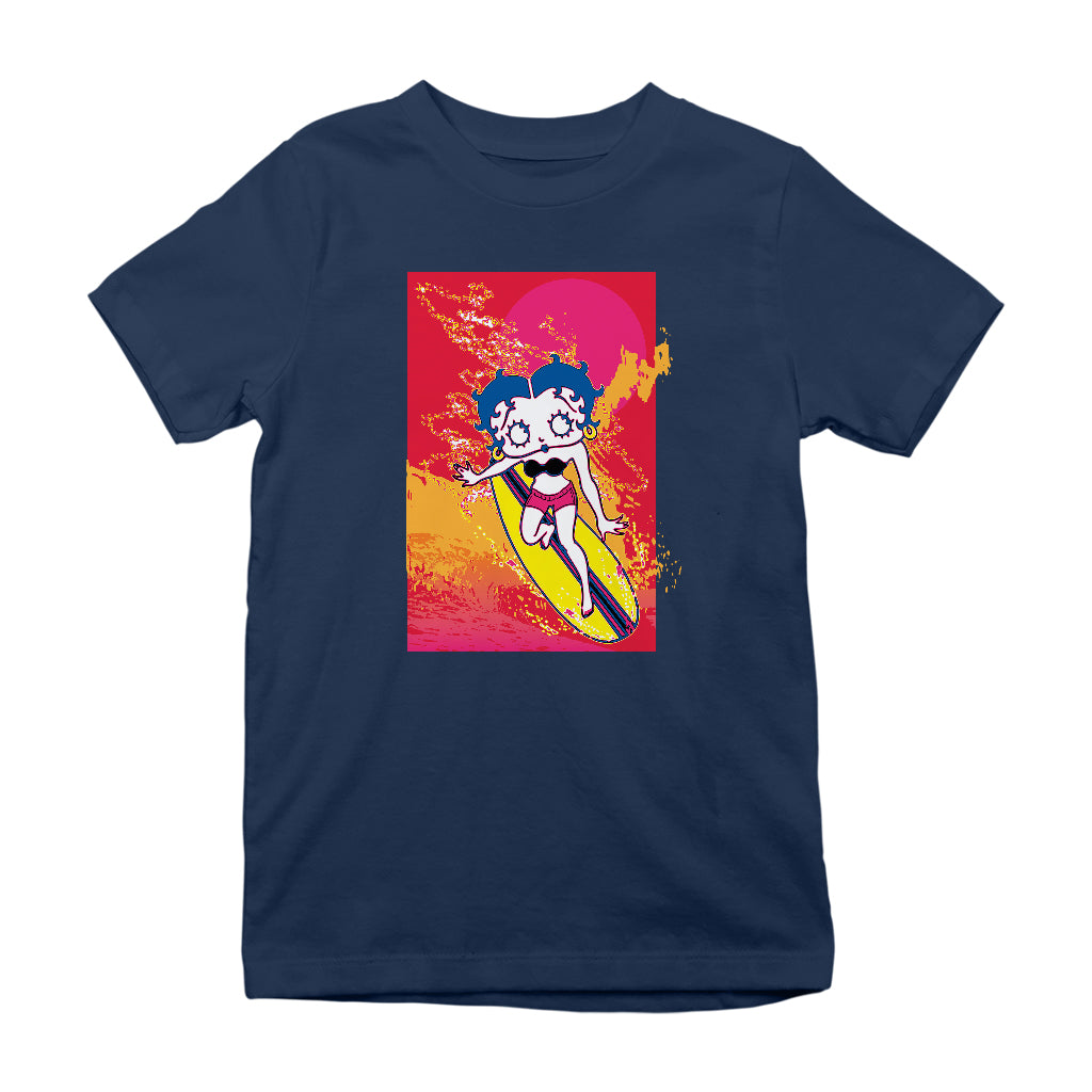 Betty Boop Surfing Sunset Wave Art Kids T-Shirt