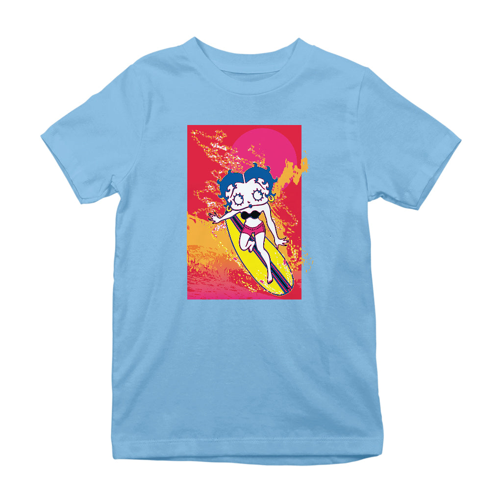 Betty Boop Surfing Sunset Wave Art Kids T-Shirt