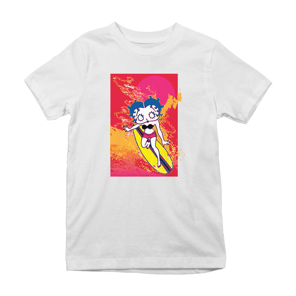 Betty Boop Surfing Sunset Wave Art Kids T-Shirt