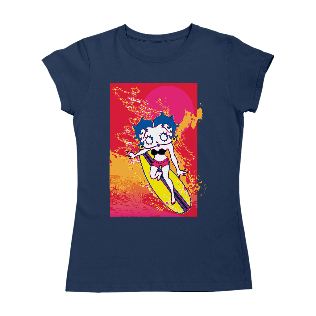 Betty Boop Surfing Sunset Wave Art Women's T-Shirt
