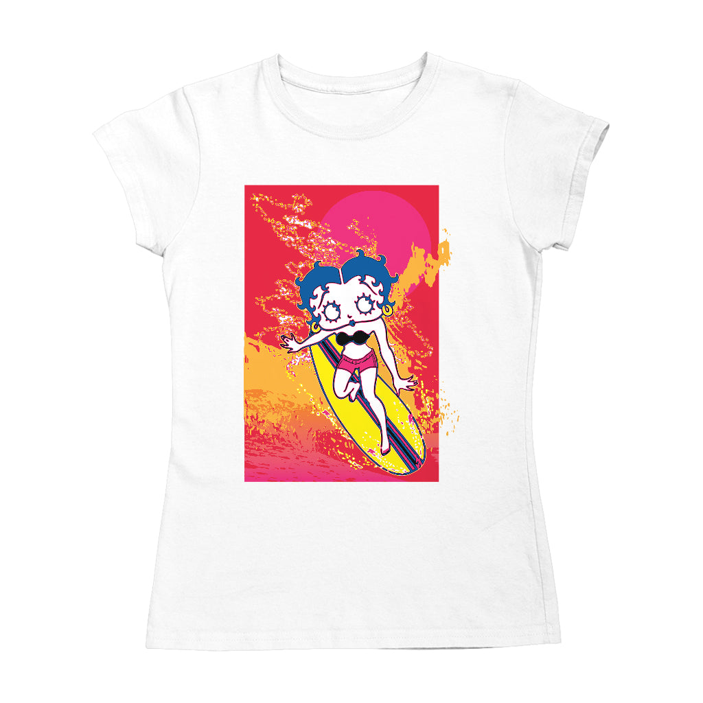 Betty Boop Surfing Sunset Wave Art Women's T-Shirt