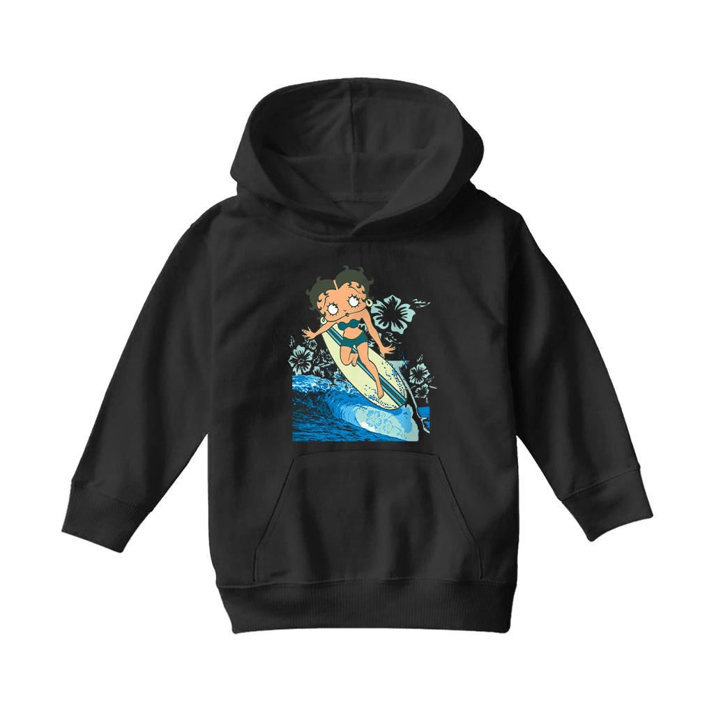 Betty Boop Flower Surfing Wave Kids Hooded Sweatshirt