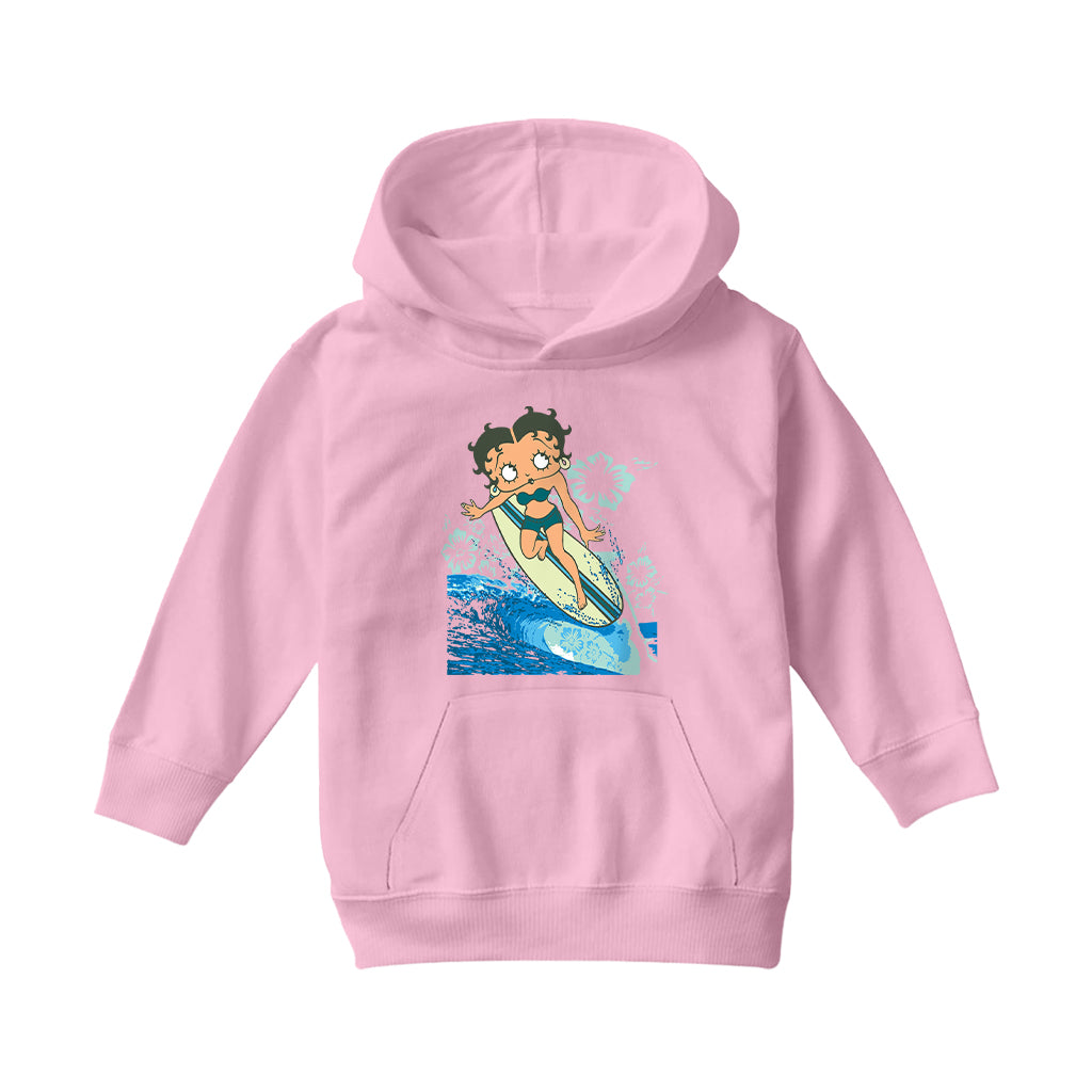 Betty Boop Flower Surfing Wave Kids Hooded Sweatshirt