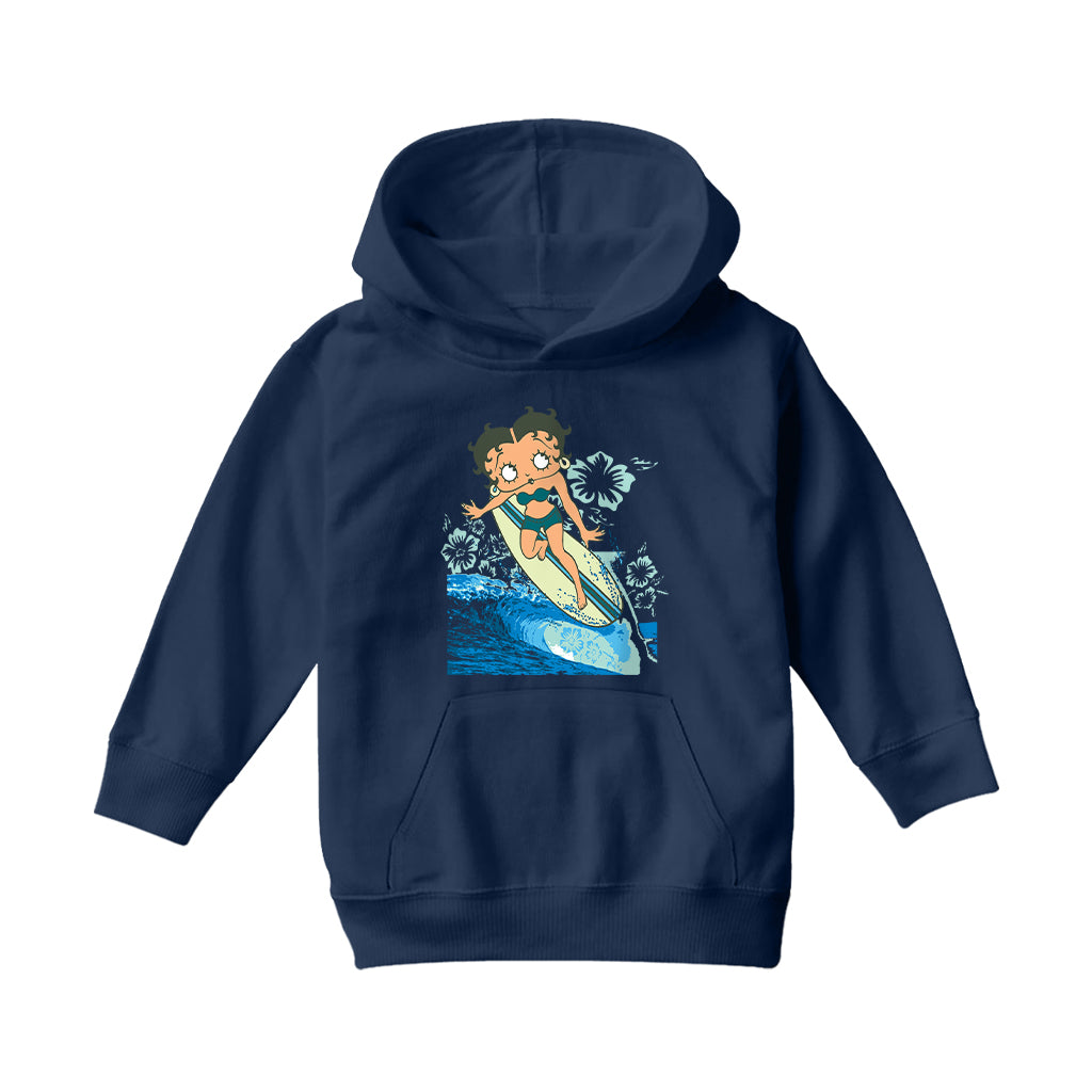Betty Boop Flower Surfing Wave Kids Hooded Sweatshirt