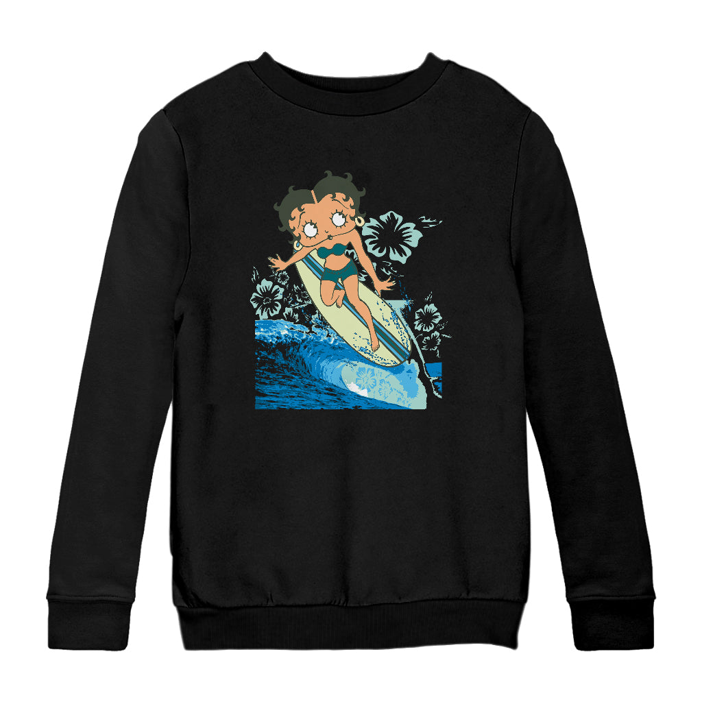Betty Boop Flower Surfing Wave Kids Sweatshirt