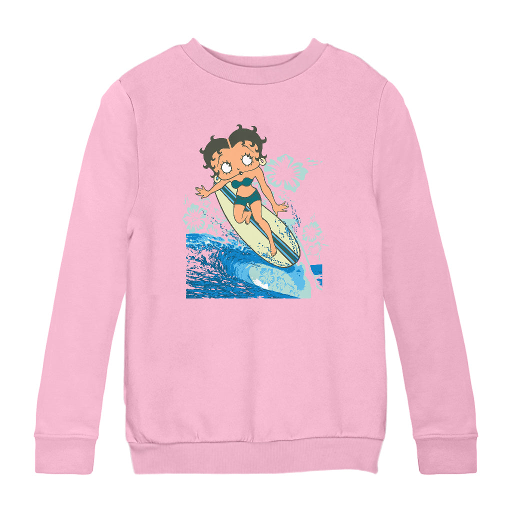 Betty Boop Flower Surfing Wave Kids Sweatshirt
