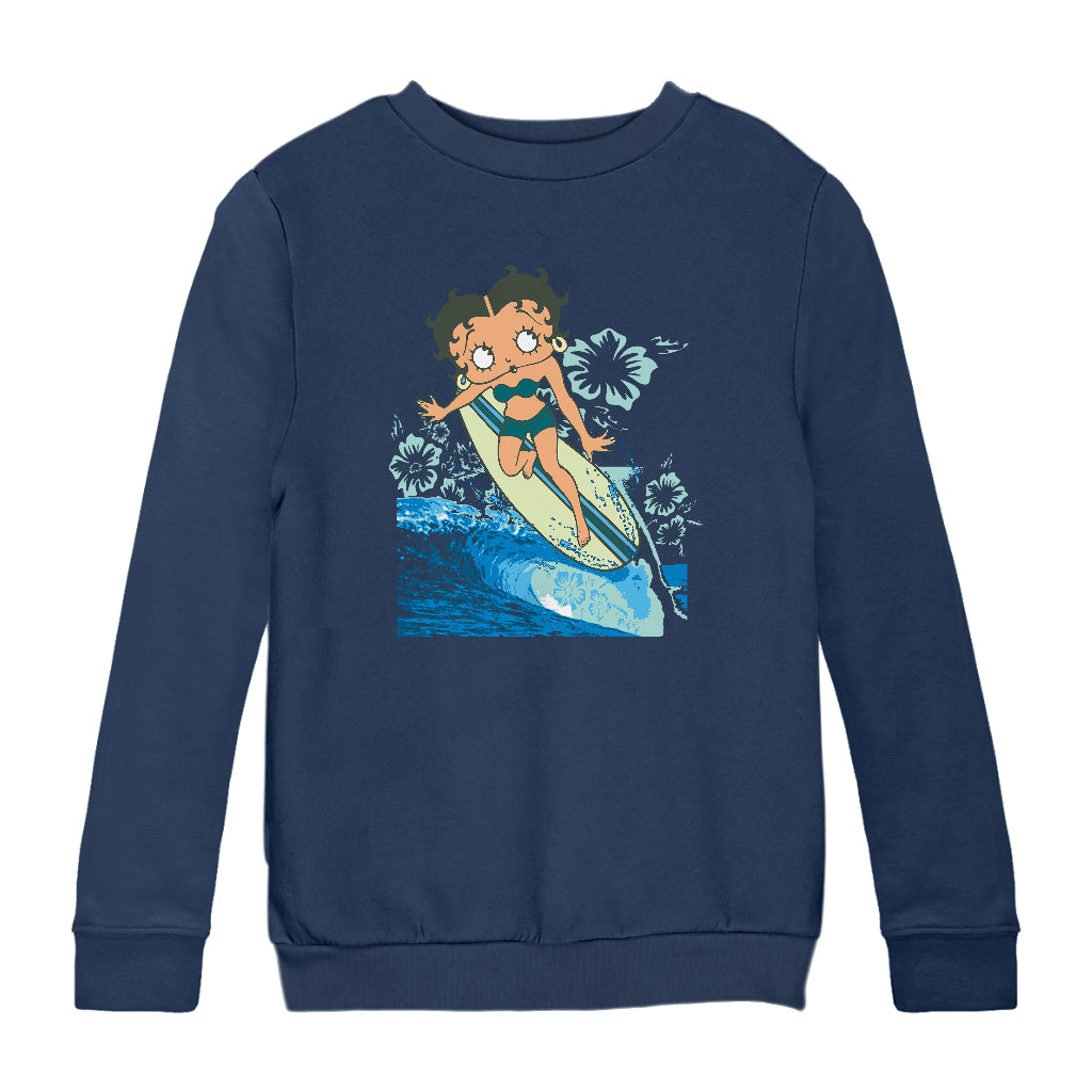 Betty Boop Flower Surfing Wave Kids Sweatshirt