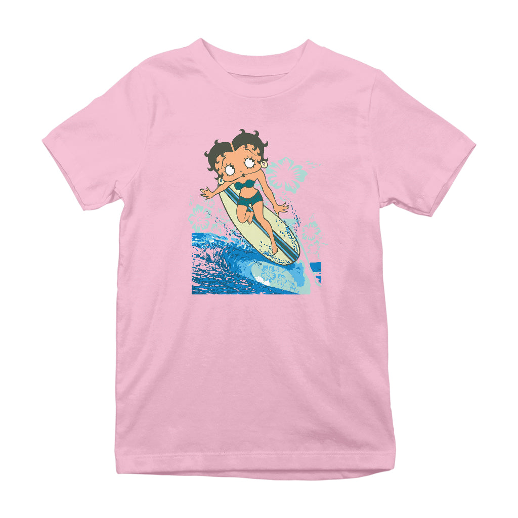 Betty Boop Flower Surfing Wave Kids T-Shirt