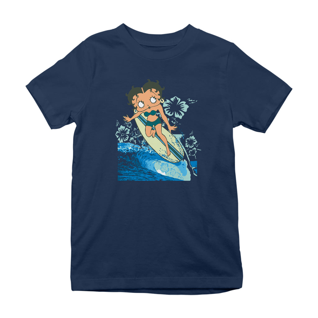 Betty Boop Flower Surfing Wave Kids T-Shirt