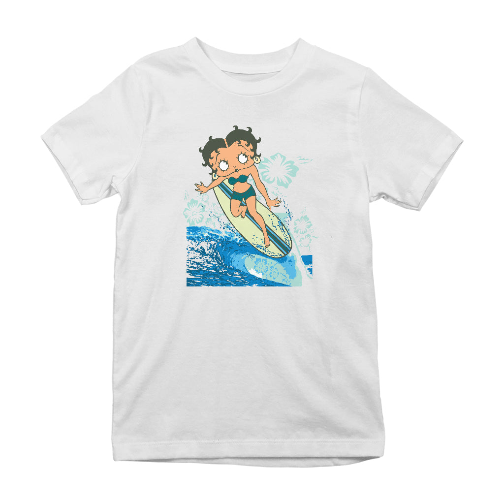 Betty Boop Flower Surfing Wave Kids T-Shirt