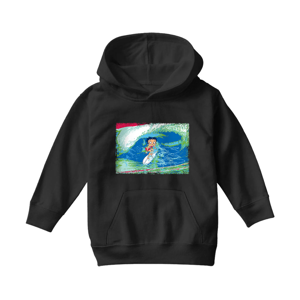 Betty Boop Green Blue Wave Surfing Kids Hooded Sweatshirt