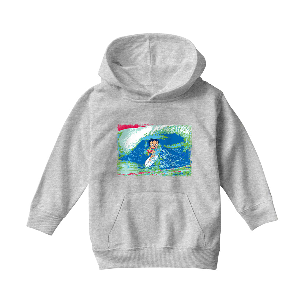 Betty Boop Green Blue Wave Surfing Kids Hooded Sweatshirt