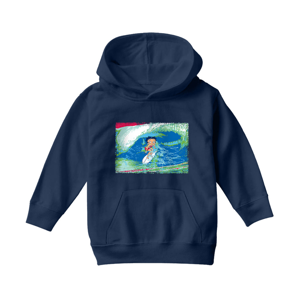 Betty Boop Green Blue Wave Surfing Kids Hooded Sweatshirt