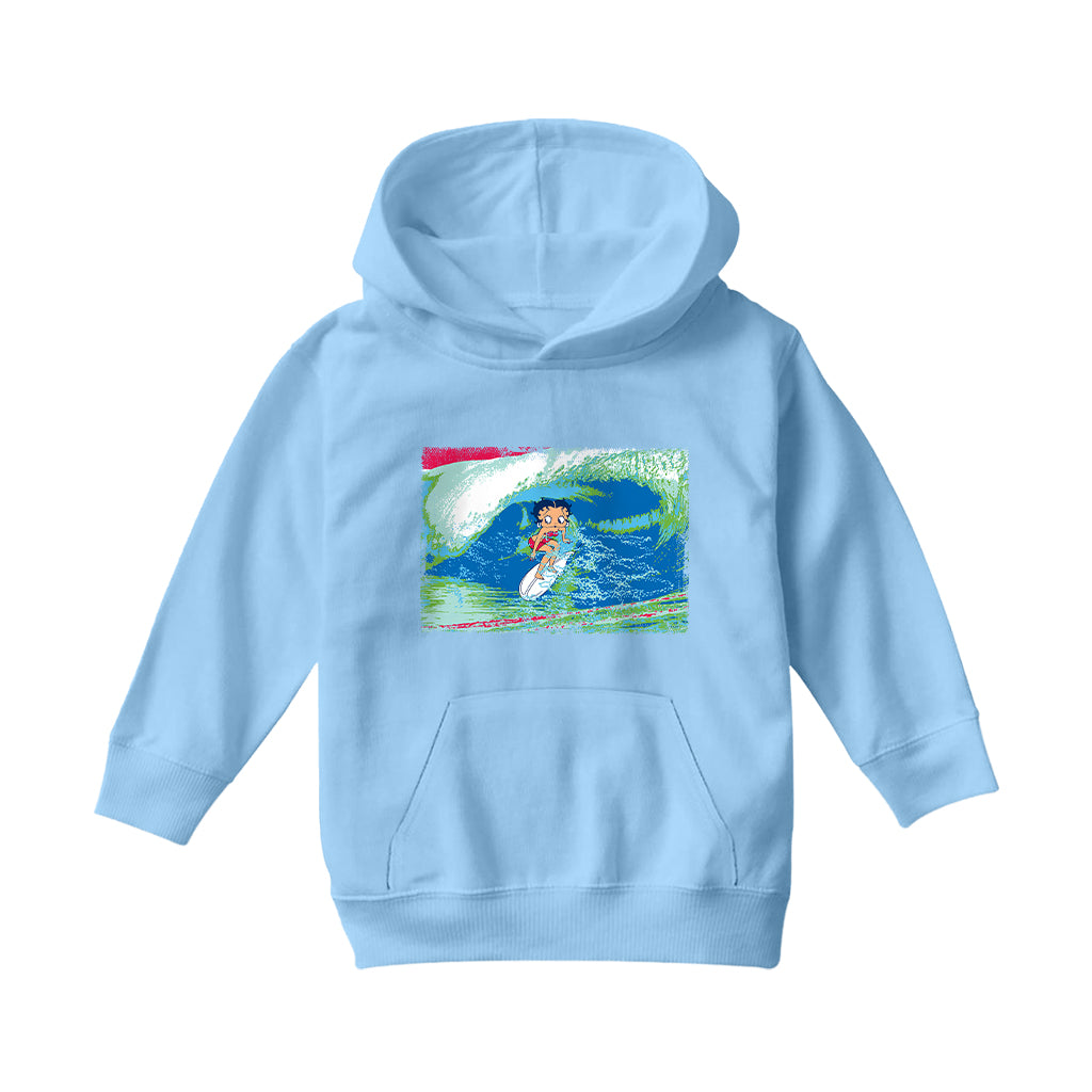 Betty Boop Green Blue Wave Surfing Kids Hooded Sweatshirt