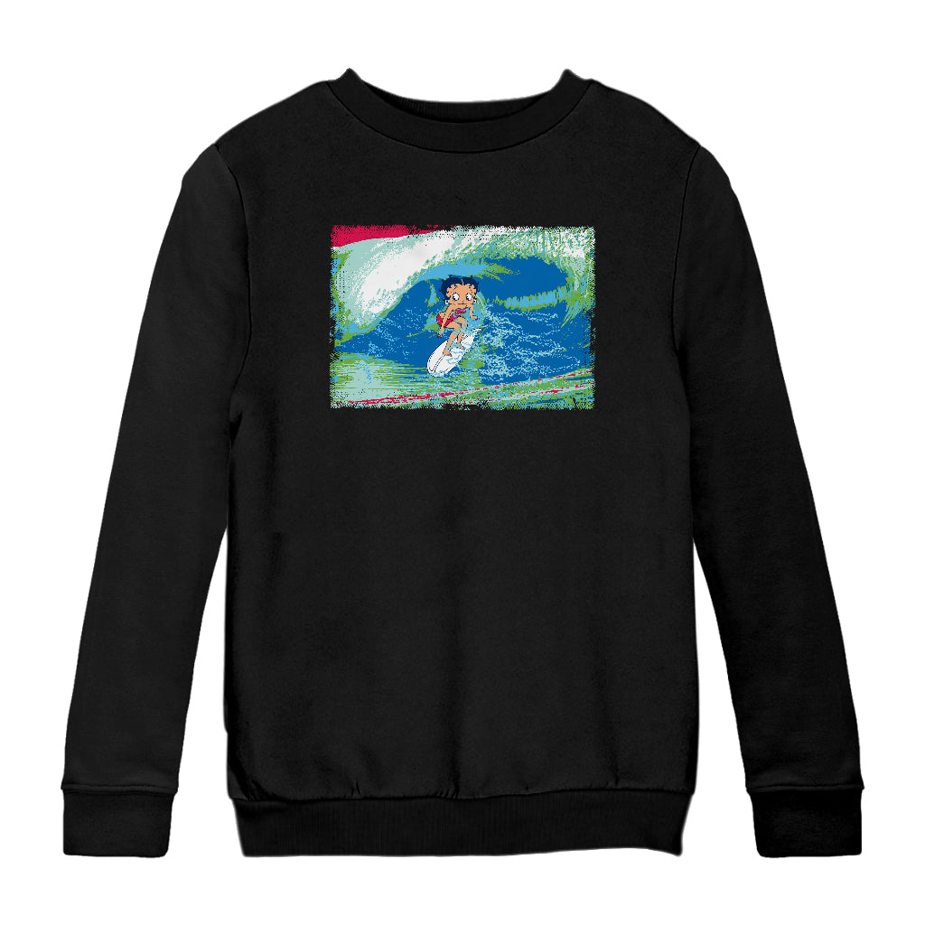 Betty Boop Green Blue Wave Surfing Kids Sweatshirt