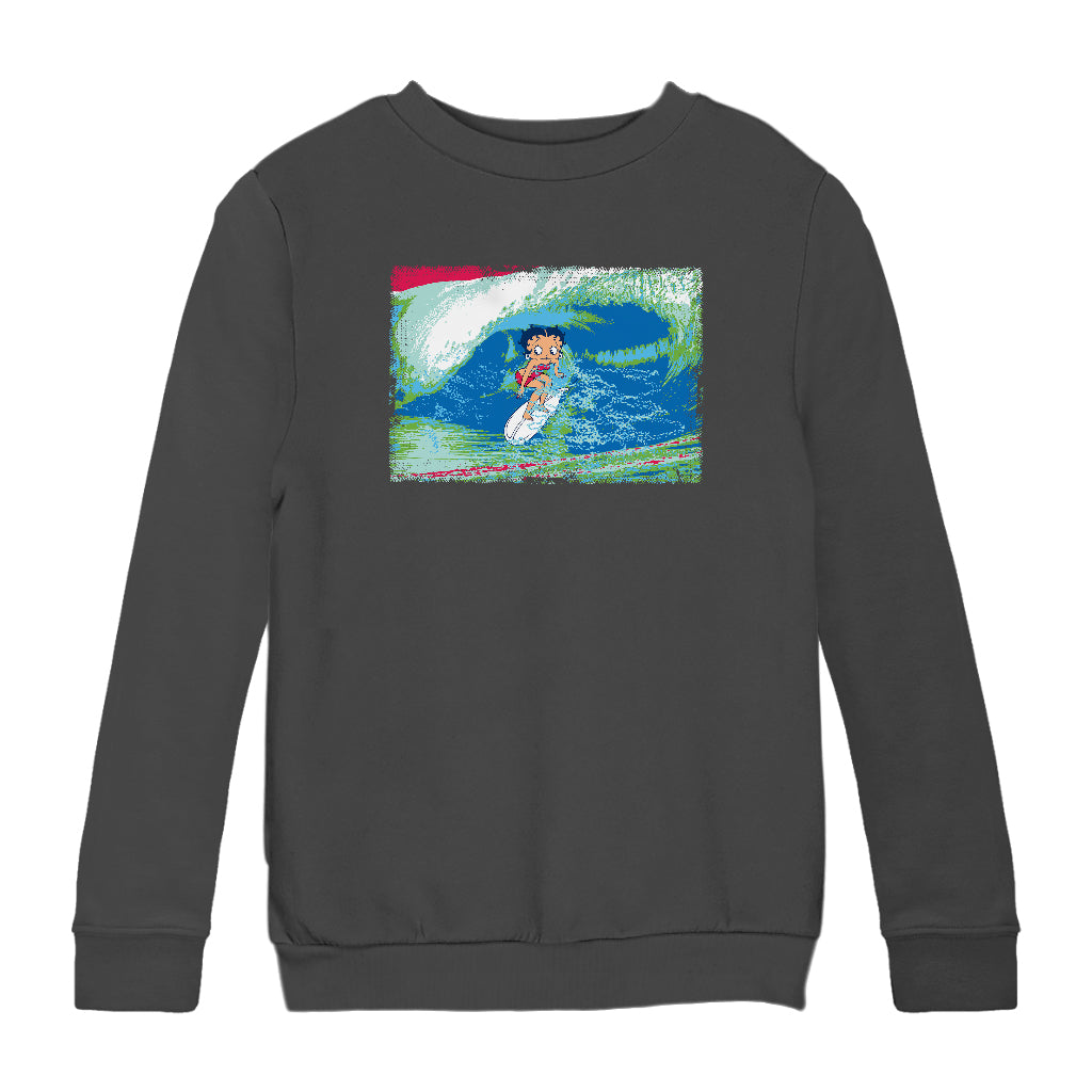 Betty Boop Green Blue Wave Surfing Kids Sweatshirt