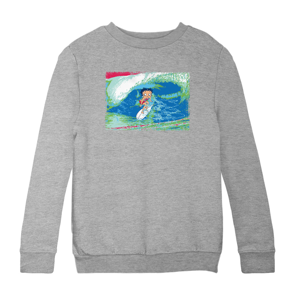 Betty Boop Green Blue Wave Surfing Kids Sweatshirt