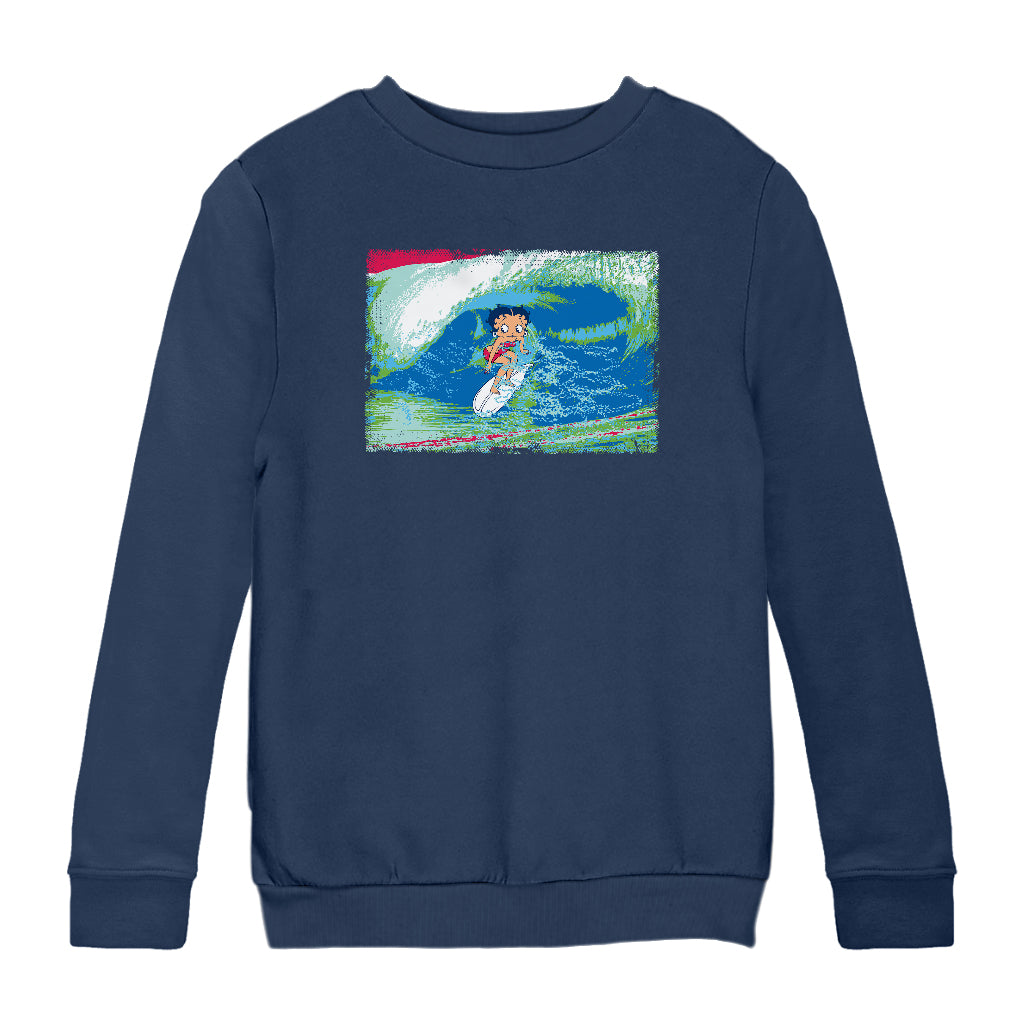 Betty Boop Green Blue Wave Surfing Kids Sweatshirt