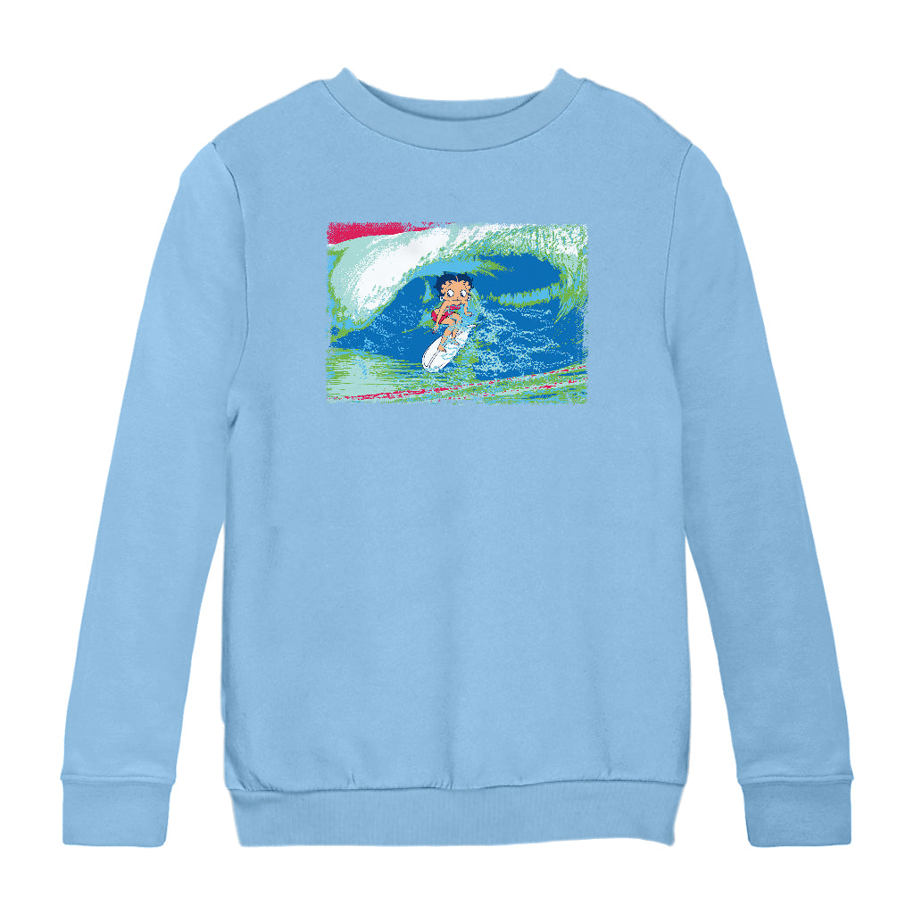 Betty Boop Green Blue Wave Surfing Kids Sweatshirt