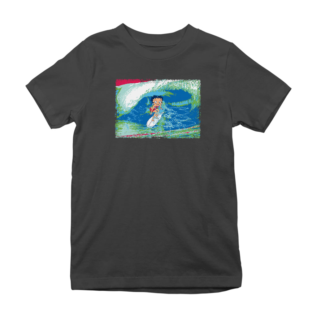 Betty Boop Green Blue Wave Surfing Kids T-Shirt