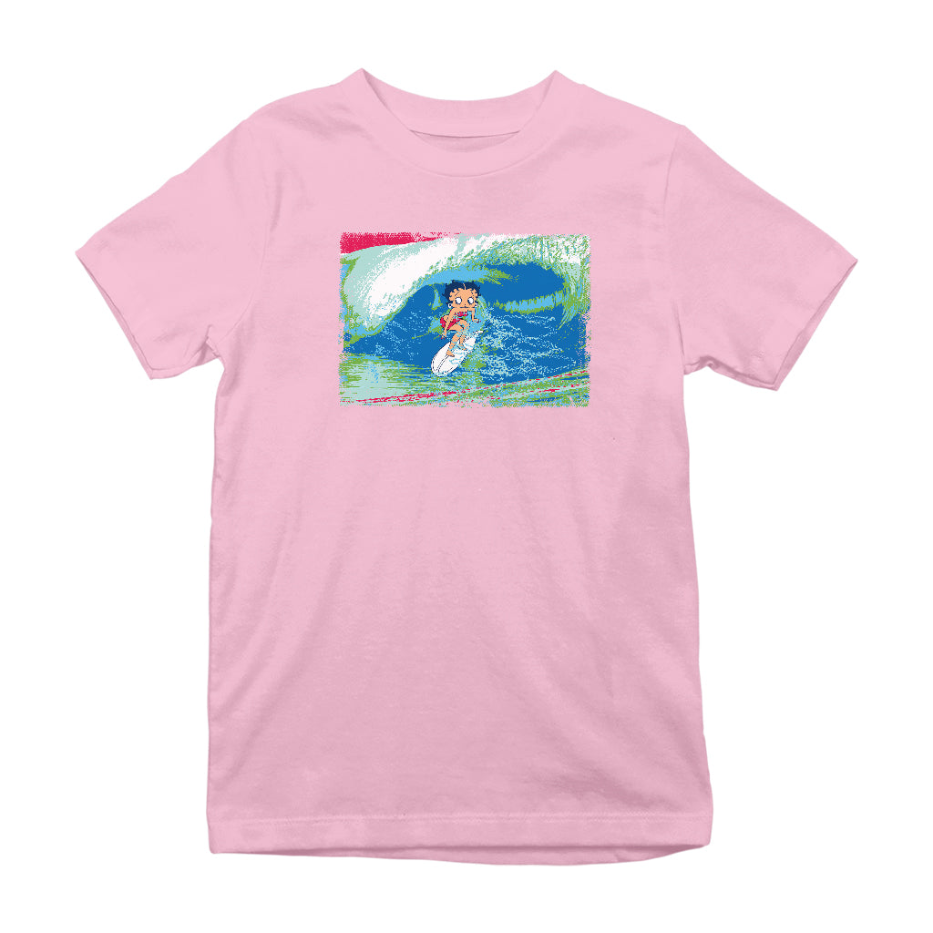 Betty Boop Green Blue Wave Surfing Kids T-Shirt