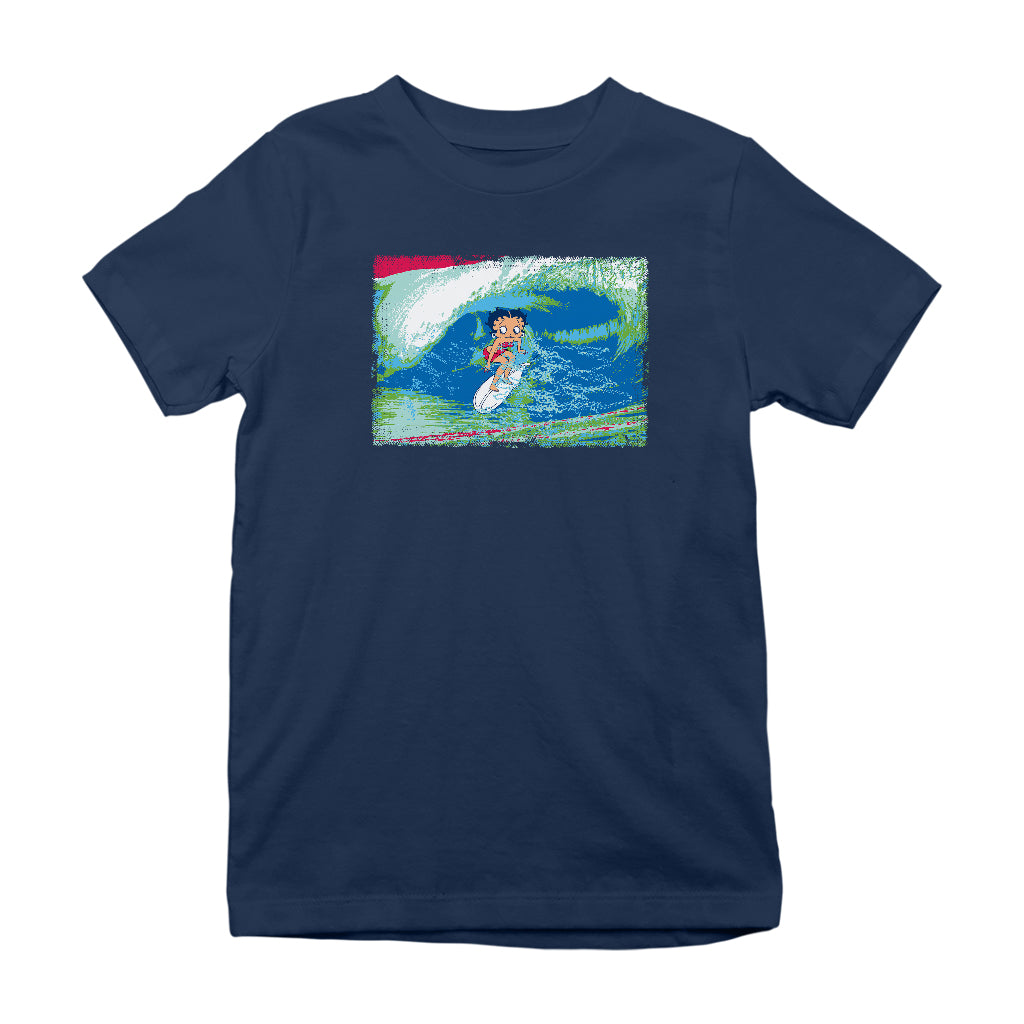 Betty Boop Green Blue Wave Surfing Kids T-Shirt