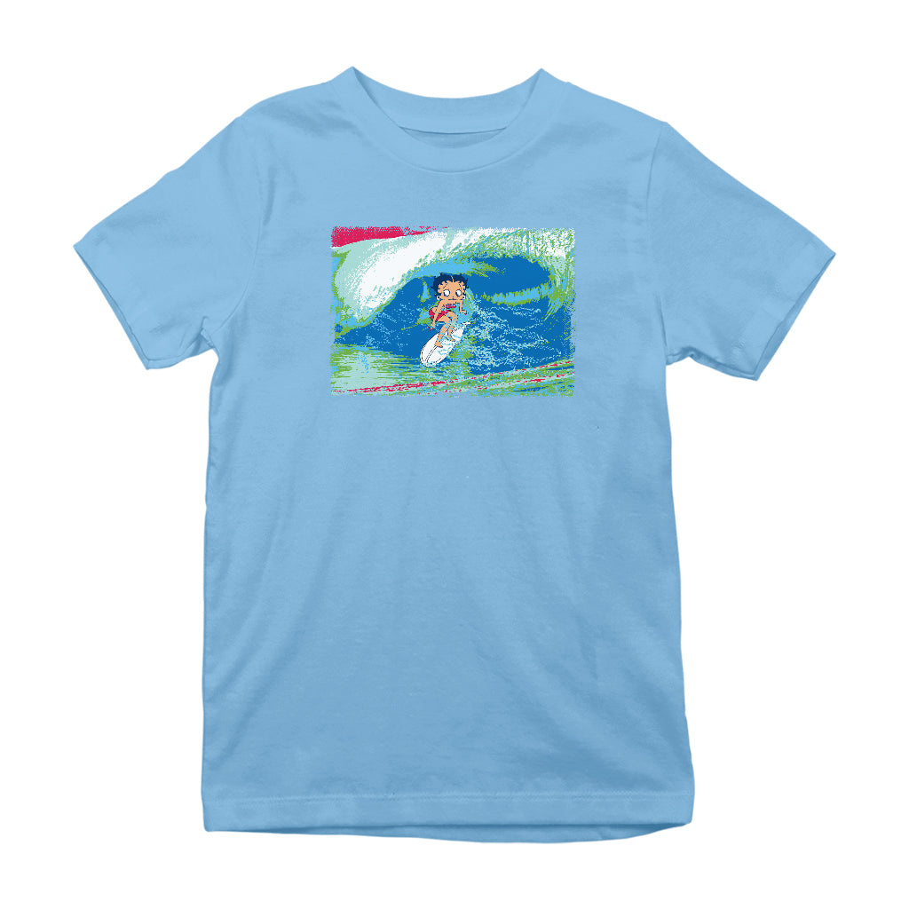 Betty Boop Green Blue Wave Surfing Kids T-Shirt