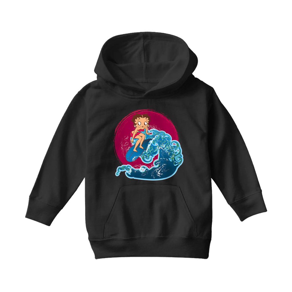 Betty Boop Surfing Big Wave Kids Hooded Sweatshirt