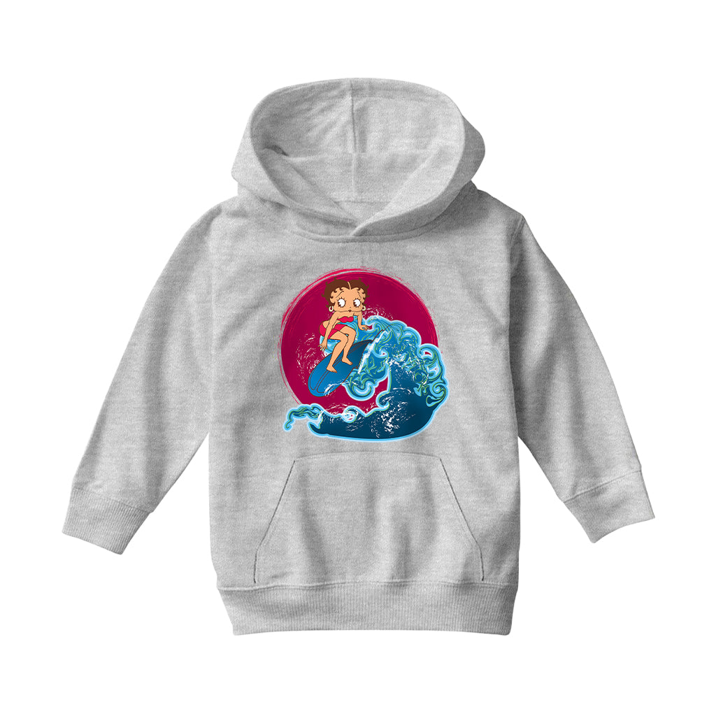 Betty Boop Surfing Big Wave Kids Hooded Sweatshirt